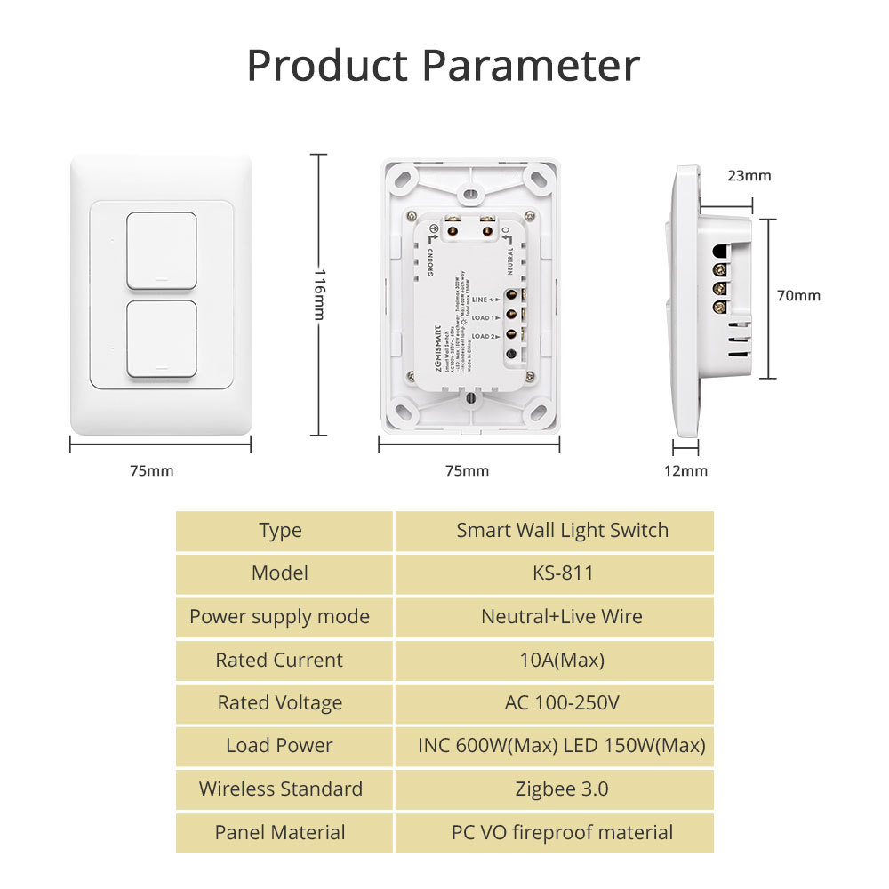 Zemismart Zigbee Switch Neutral Optional works with Tuya Alexa Google Home APP Control Hub Zemismart Zigbee 3.0 Push Button Switch