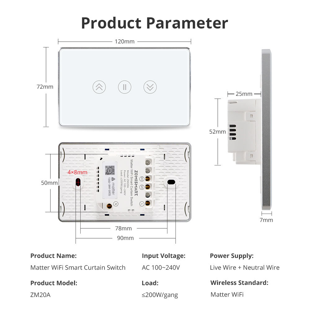 Zemismart Matter over Wifi Smart Curtain Switch Compatible Home SmartThings Google Home App Control