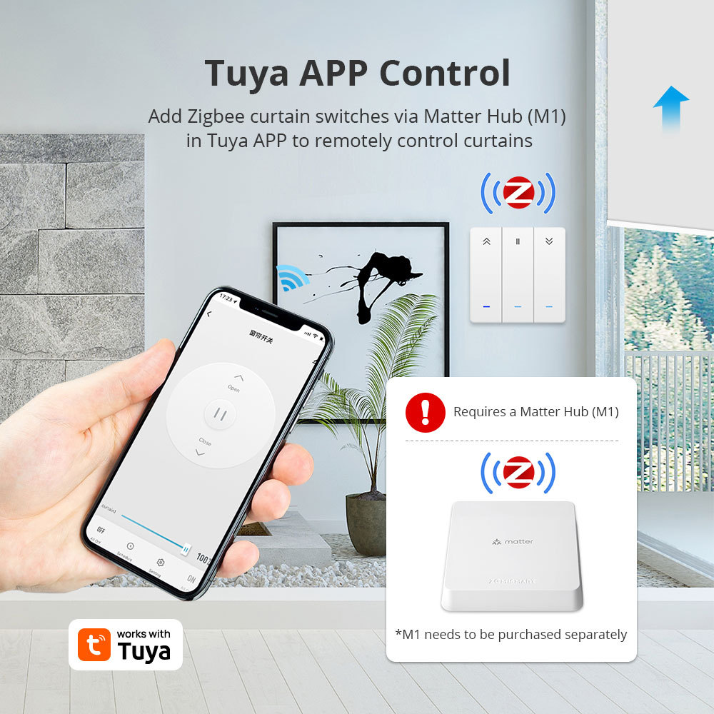 Zemismart Zigbee Smart Curtain Switch for Roller Shade Motor work with Tuya Wall Push Button Switch Alexa Echo Google Home Timer Control