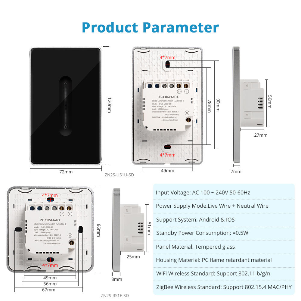Zemismart Zigbee 1 Gang Dimmer Smart Light Switch Works with Tuya APP Google SmartThings APP Remote Control Percentage Control