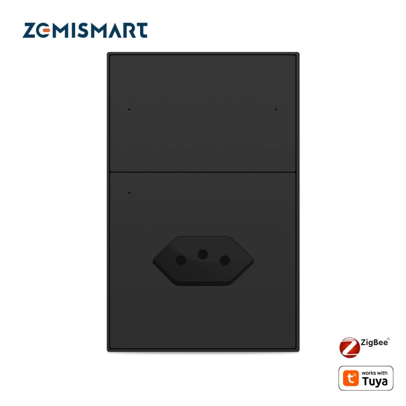 Zemismart Zigbee 2 Gang Light Switch with 10A Brazil Socket Black Color Support Tuya Google Home Smartthings Homekit Control via M1 Hub