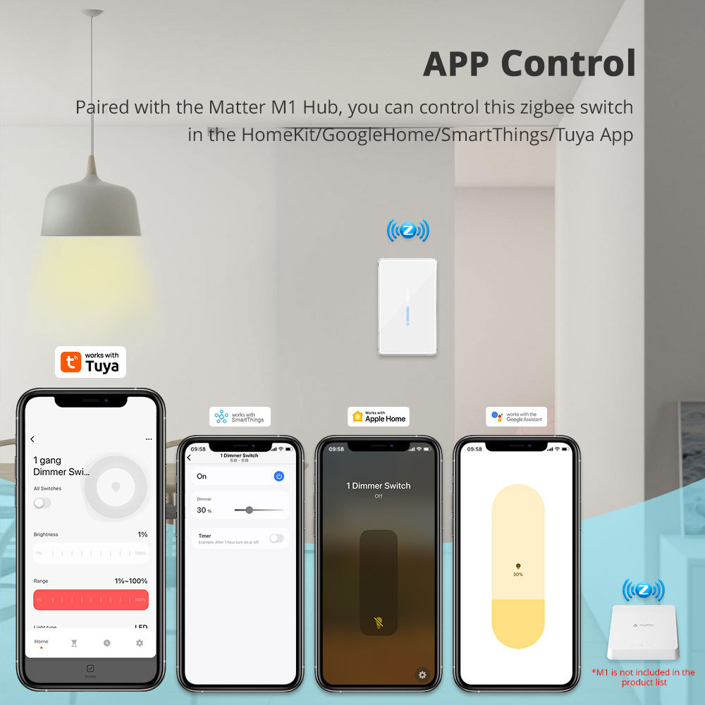 Zemismart Zigbee 1 Gang Dimmer Smart Light Switch Works with Tuya APP Google SmartThings APP Remote Control Percentage Control