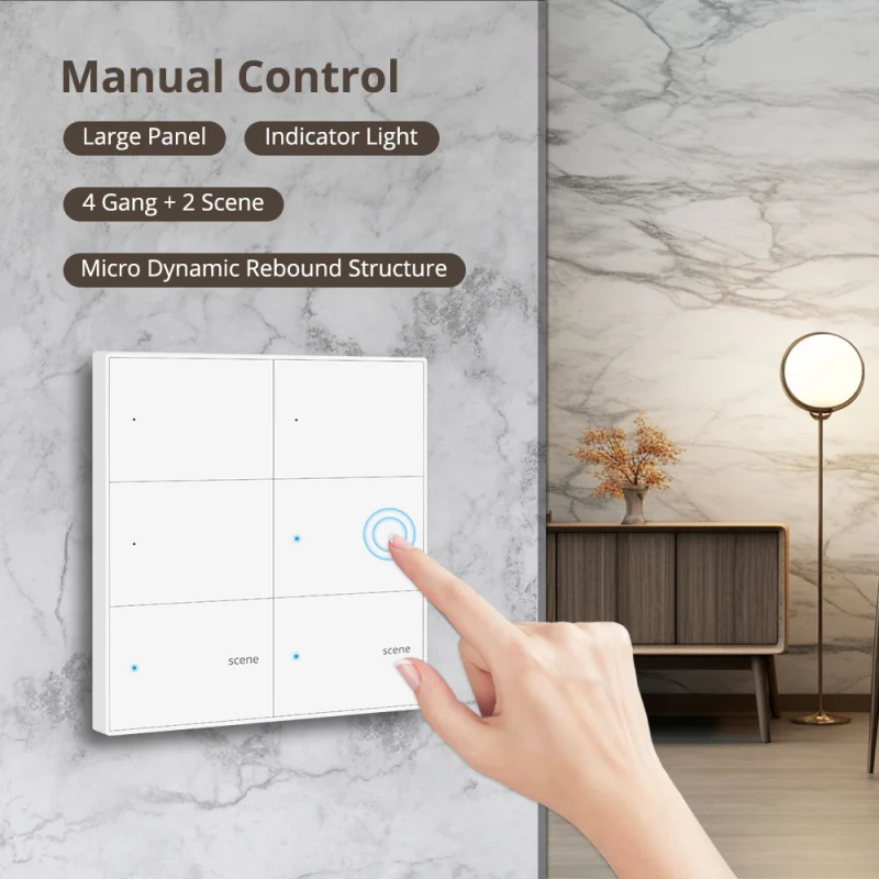 Zemismart Zigbee Smart 4 Gang Switch with 2 Gang Scene Switch 4X4 Push Button Light Switch Neutral Required works with Tuya Alexa Google Home Voice Co