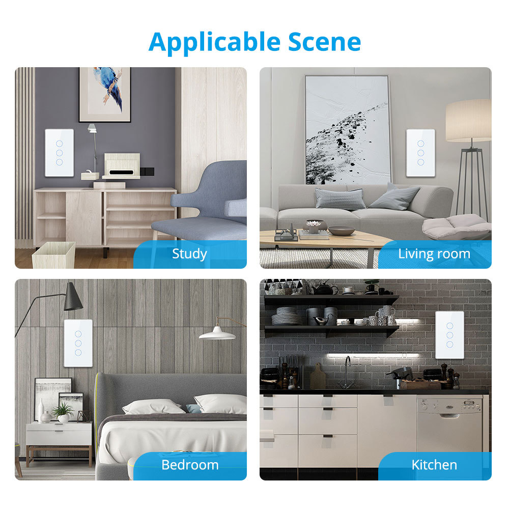 Zemismart HomeKit WiFi Smart Wall Light Switch 3 Gang Touch Screen US Switch works with Tuya Alexa Google Home Siri Voice Control