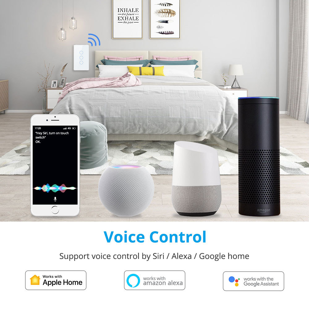 Zemismart HomeKit WiFi Smart Wall Light Switch 3 Gang Touch Screen US Switch works with Tuya Alexa Google Home Siri Voice Control