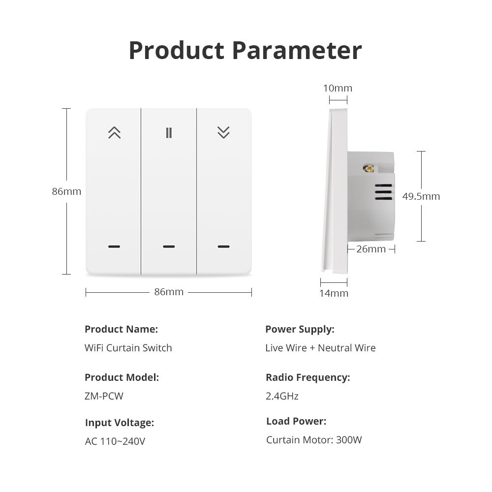 Zemismart WiFi Curtain Switch Wall Switch Work with Tuya Alexa Google Home Smart Life Timer Control