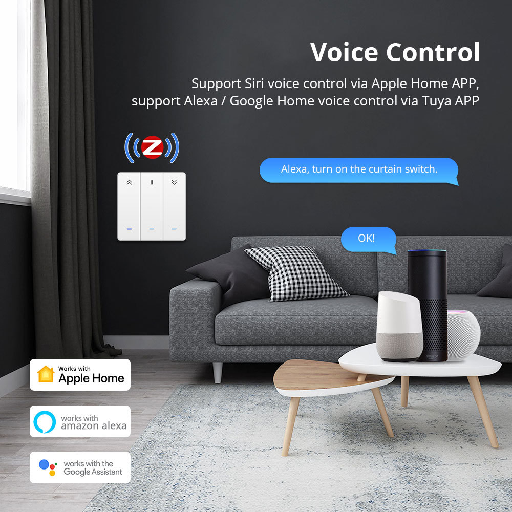 Zemismart Zigbee Smart Curtain Switch for Roller Shade Motor work with Tuya Wall Push Button Switch Alexa Echo Google Home Timer Control