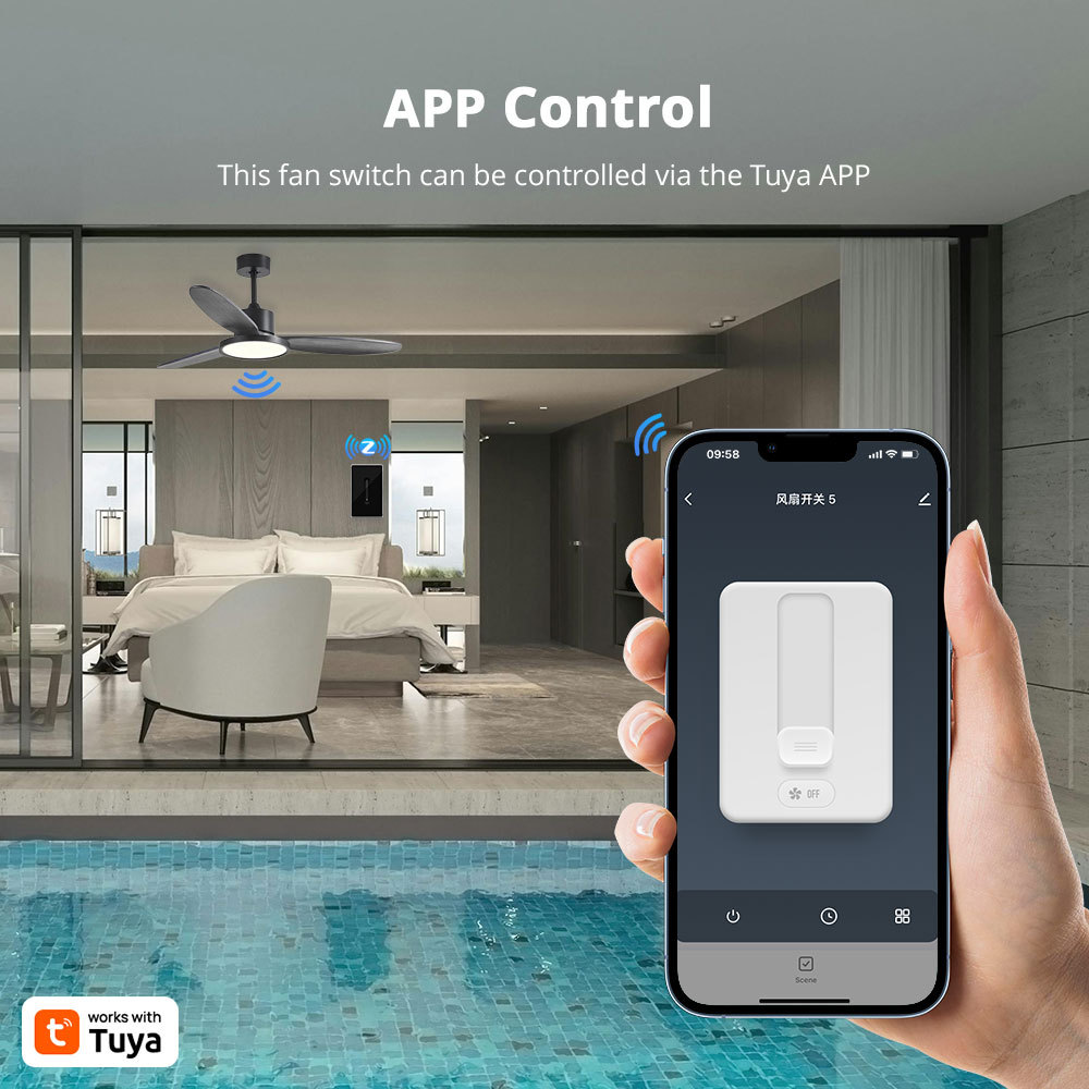 Zigbee Smart Fan Light Switch Neutral Required 1 Gang Touch Light Switch with Slider Control Fan Speed Work with Tuya Smart Life