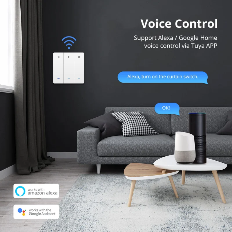 Zemismart WiFi Curtain Switch Wall Switch Work with Tuya Alexa Google Home Smart Life Timer Control