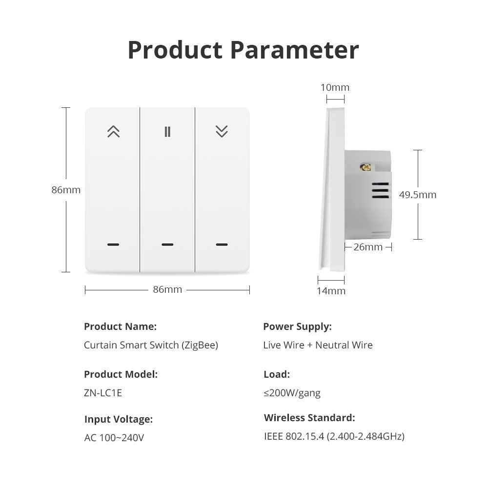 Zemismart Zigbee Smart Curtain Switch for Roller Shade Motor work with Tuya Wall Push Button Switch Alexa Echo Google Home Timer Control