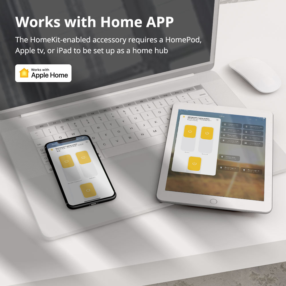 Zemismart HomeKit WiFi Smart Wall Light Switch 3 Gang Touch Screen US Switch works with Tuya Alexa Google Home Siri Voice Control
