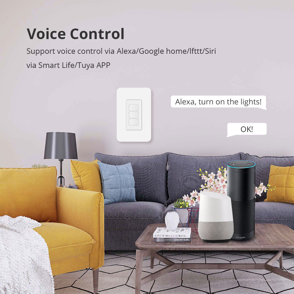 Zemismart Zigbee No Neutral Wall Light Switch 1 2 3 Gang works with Tuya Alexa Google Home US Interrupter Support HomeKit via ZMHK-01 Hub