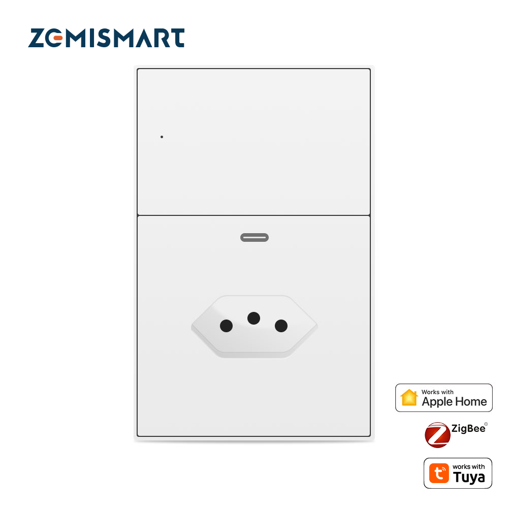 Zemismart Zigbee Smart Socket 10A Brazil Outlet with Type C Charging Port with Neutral works with Tuya Home Smart Life App Remote Control