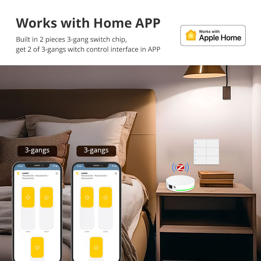 Zemismart 6 Gangs Smart Zigbee Switch 4x4 Push Button works with Tuya HomeKit Light Switch Alexa Google Home Voice Control SmartThings