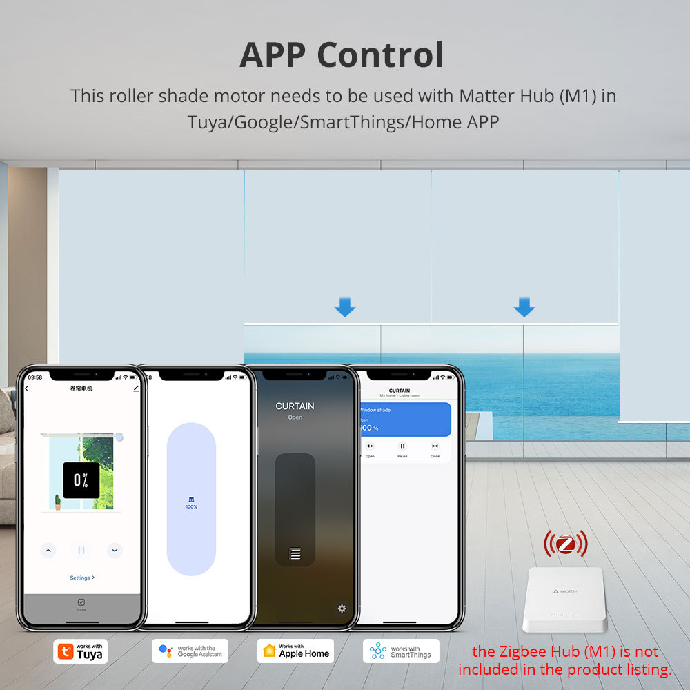 Zemismart Zigbee Rechargeable Roller Shade Motor For 37 38mm Tube works with Tuya Smart Life APP Control Works with Google Assistant