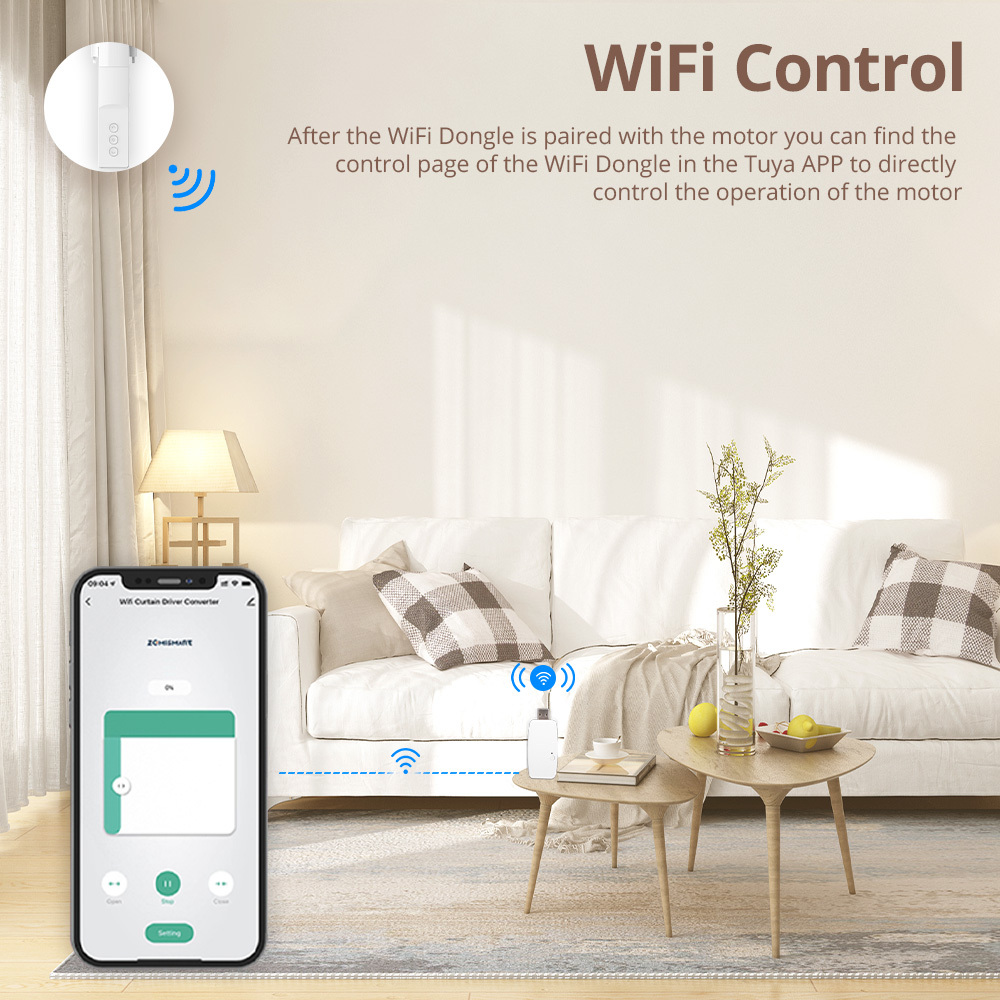 Zemismart WiFi Smart Curtain Driver Robot For Roman Rod I Type Curtains Track works with Tuya Smart Life Alexa Google Home Voice Control