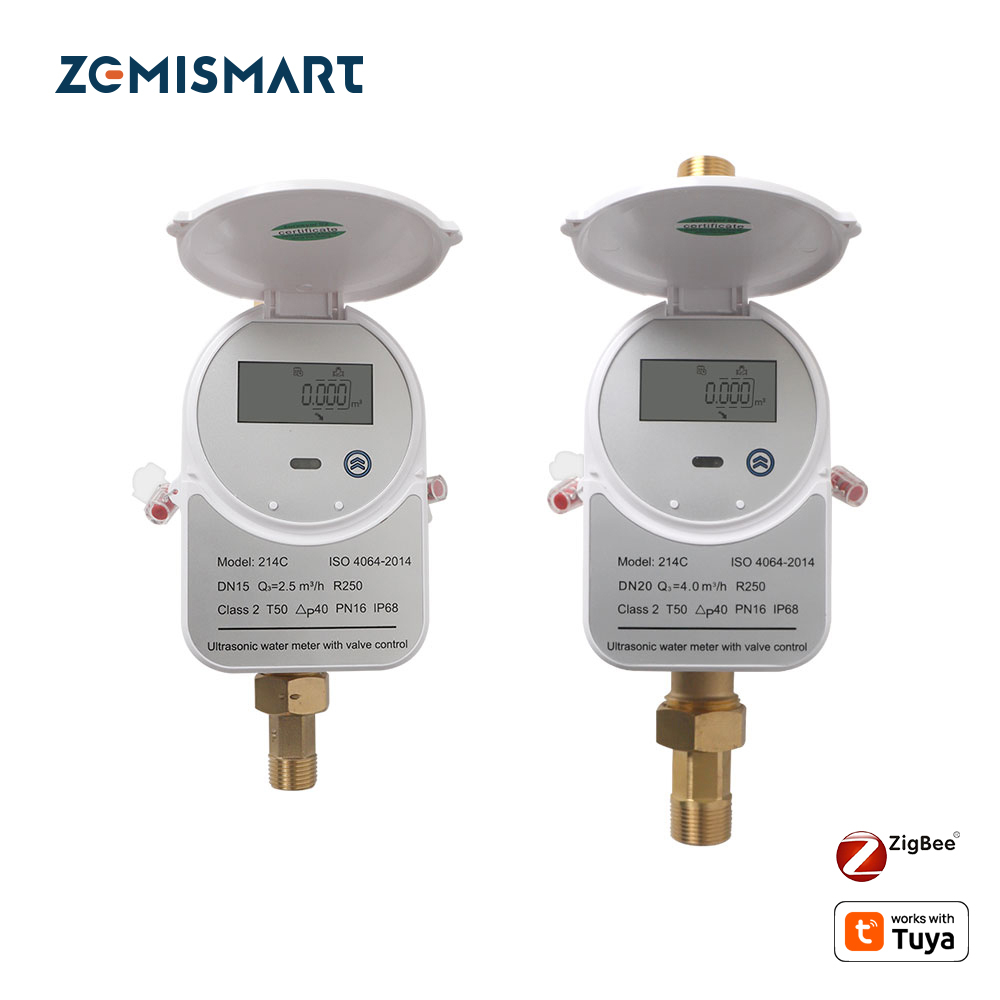 Zemismart Zigbee Smart Valve Ultrasonic Water Meter IP68 with LCD Display Water Quantity Flow Consumption Measurement works with Tuya Smart Life App