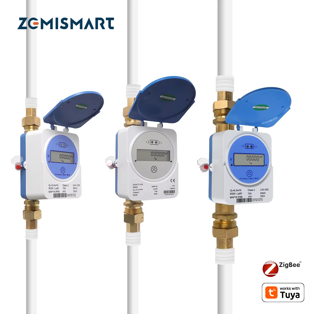 Zemismart Zigbee Smart Ultrasonic Water Meter IP68 LCD Digital Display Water Quantity Flow Consumption Measurement works with Tuya Smart Life App
