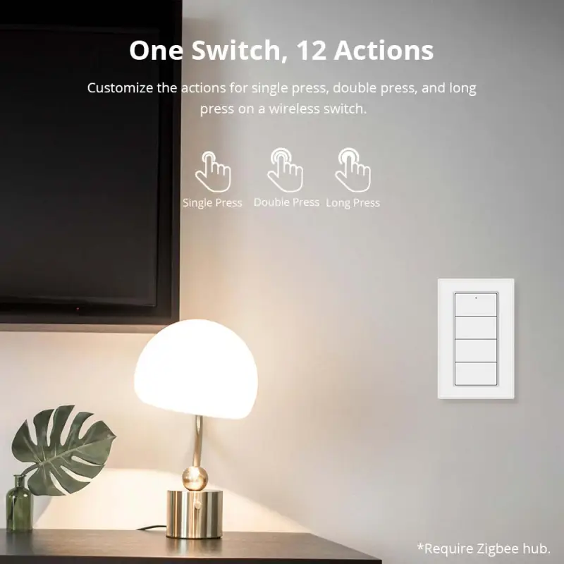 Zemismart Zigbee 4 Gang Wireless Scene Push Button Portable Switch works with Tuya App Control Battery Powered