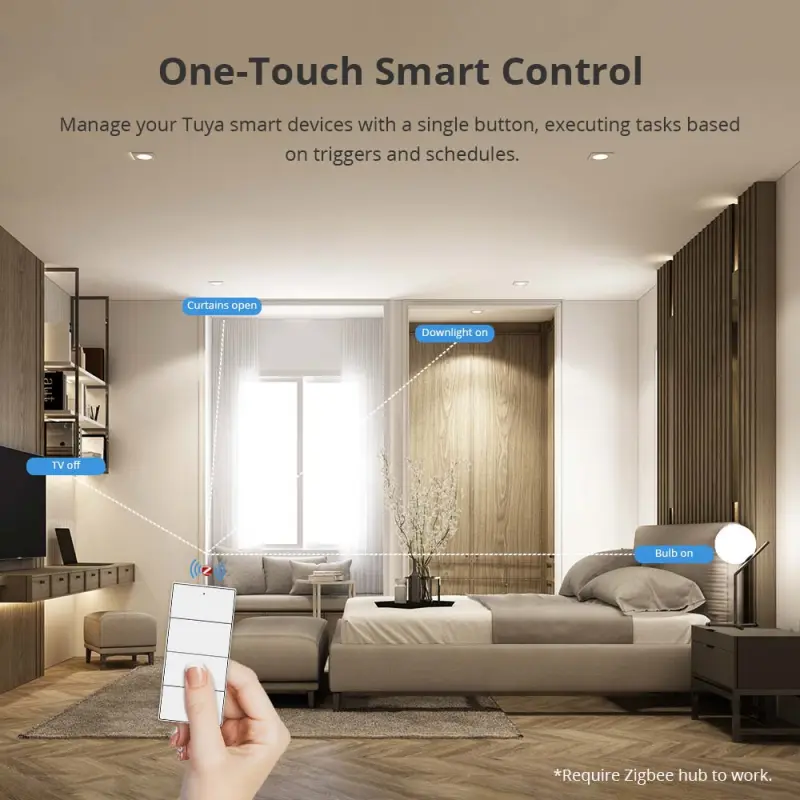 Zemismart Zigbee 4 Gang Wireless Scene Push Button Portable Switch works with Tuya App Control Battery Powered
