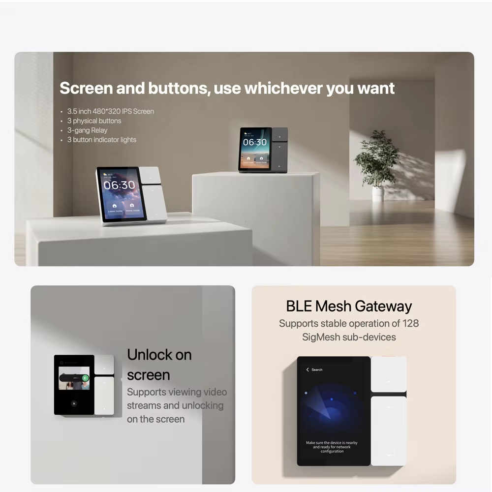 Zemismart Wifi Ble Mini 3.5inch Smart Controll Center Panel Button and Touch Control Mesh Function works with Tuya