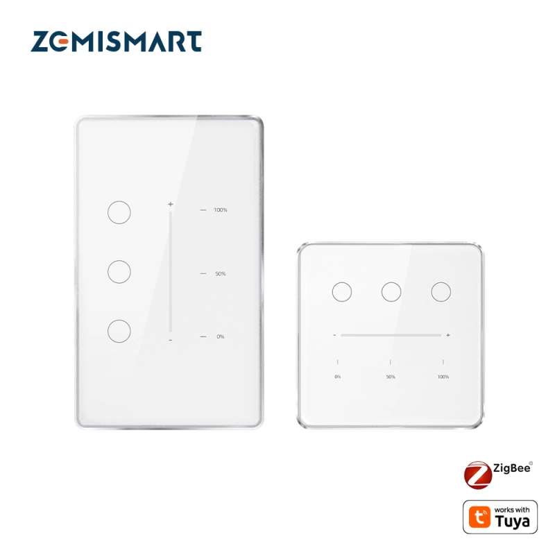 Zemismart Zigbee Smart Dimmer Switch 3 Gang Neutral Required Brightness Adjustment  works with Tuya App Google Home Voice Control Timer Function