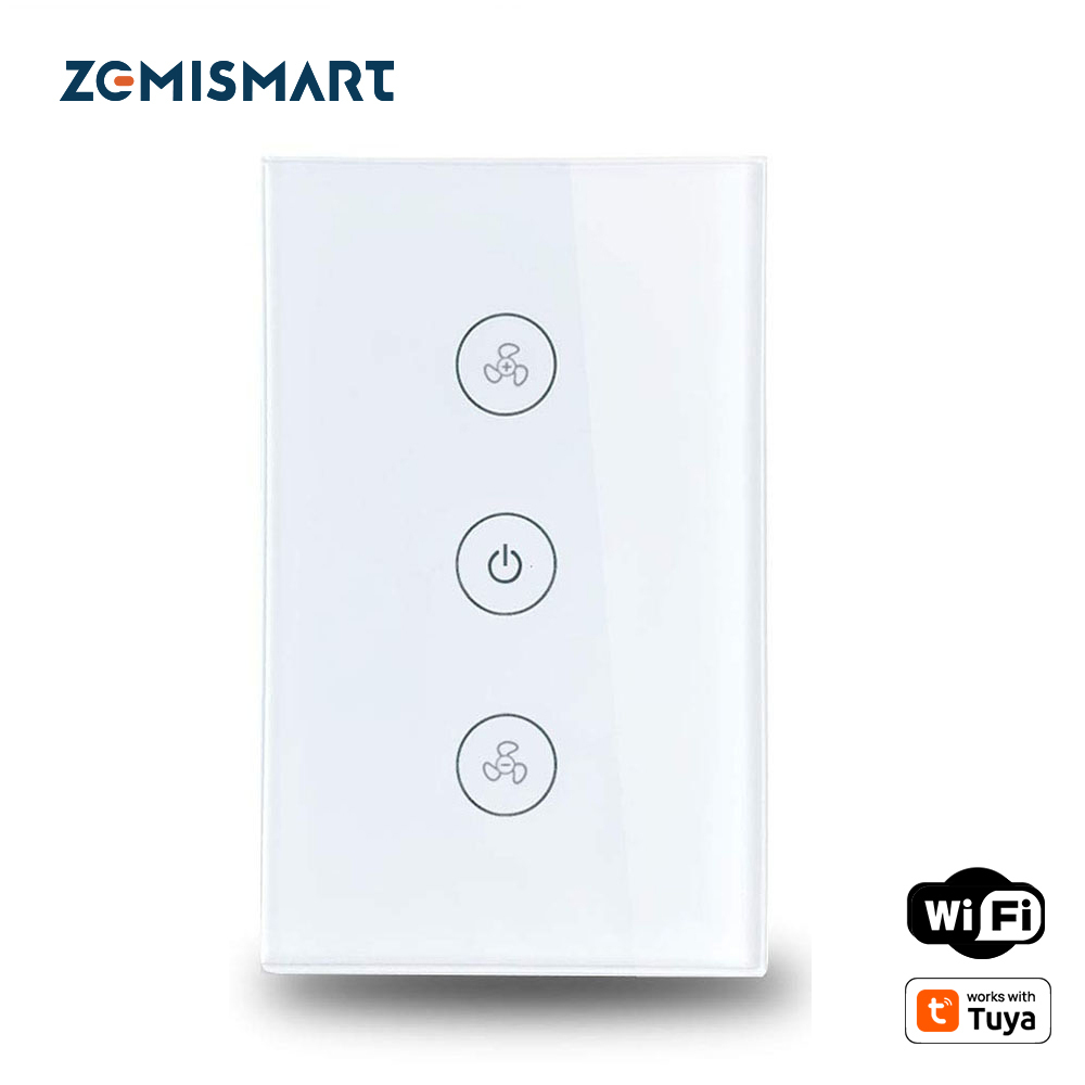 Zemismart US Alexa Echo Smart Ceiling Fan Switch Wifi APP Timer Speed Group Control Speed Regulation Home Wall Switch