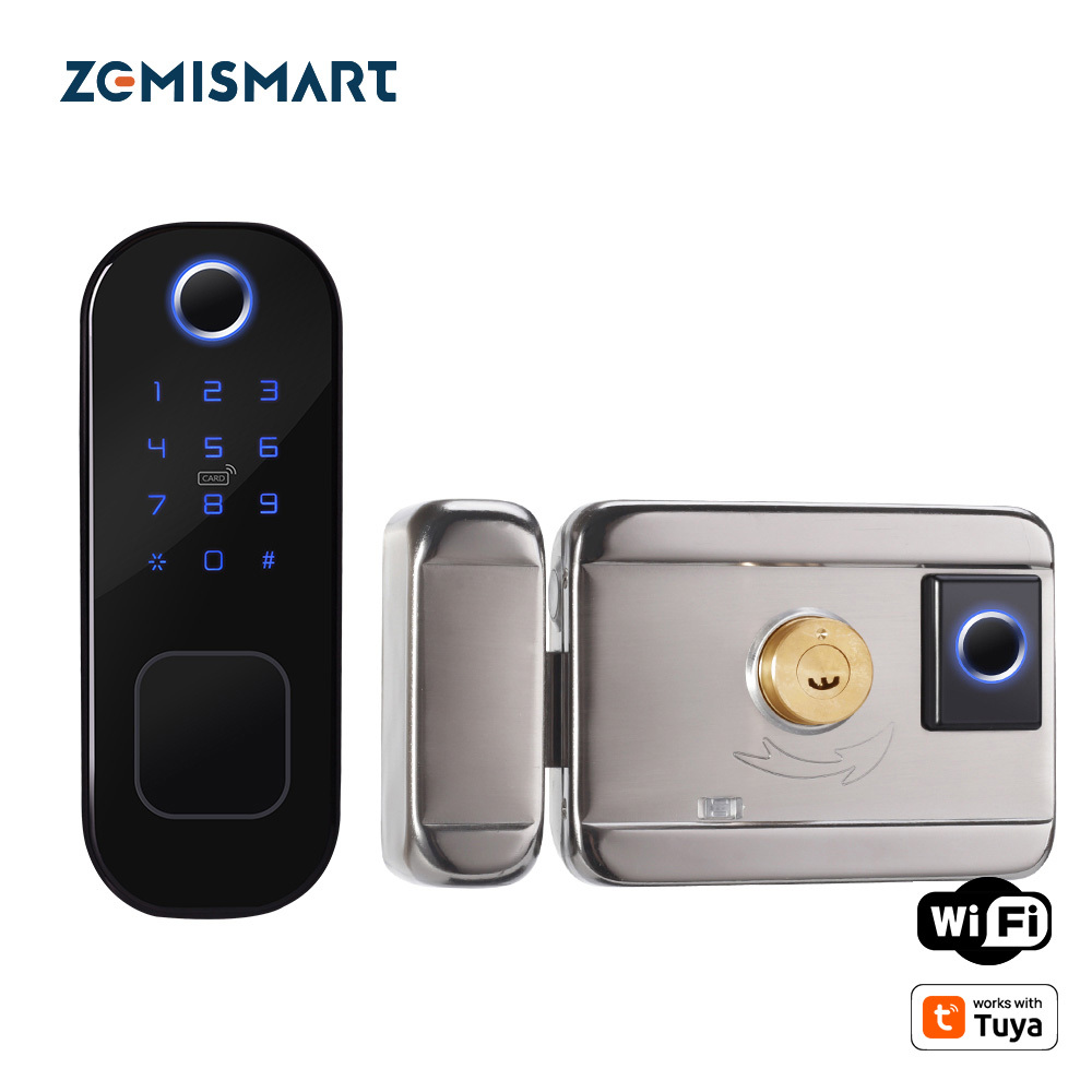Zemismart WiFi Smart Lock Double Side Fingerprint Security Door Lock Wireless and Biometric Locks Encryption with Keys works with Tuya