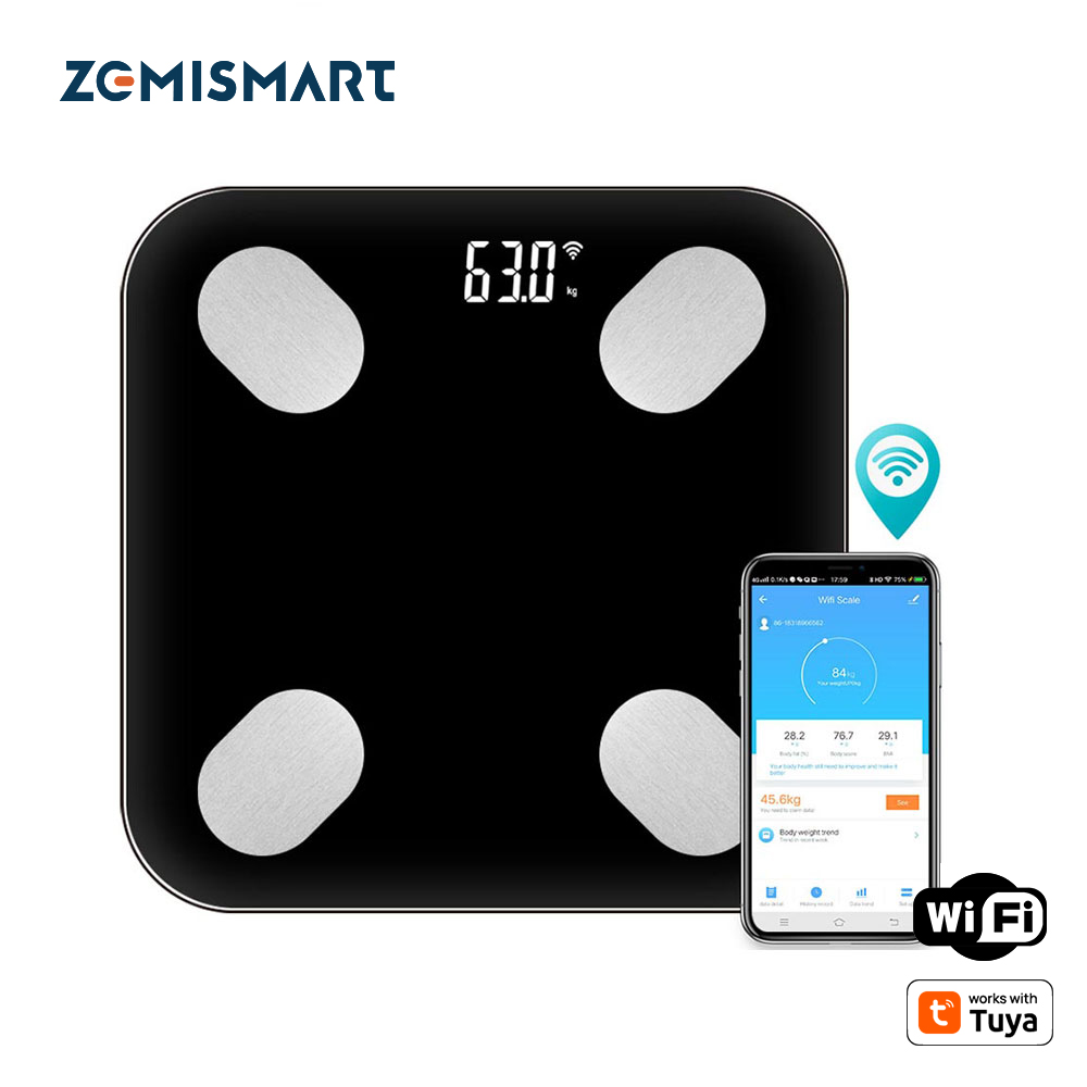 Zemismart WiFi Scale Smart Life Accurate Electronic Digital Weight Scales Fat/Muscle/Visceral Fat Weighing Scale Health management works with Tuya
