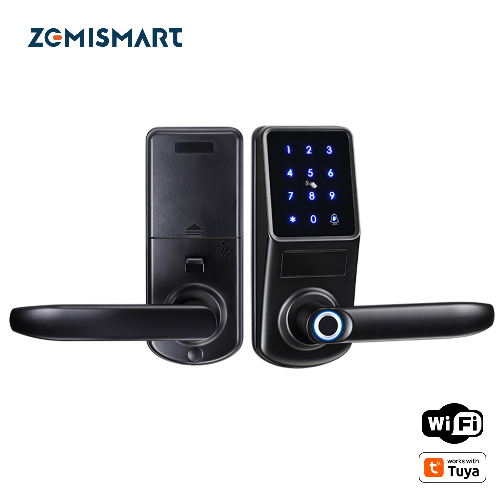 Zemismart WiFi Home Security Smart Lock with Doorbell Electronic Lock Fingerprint APP Password RFID Unlock works with Tuya