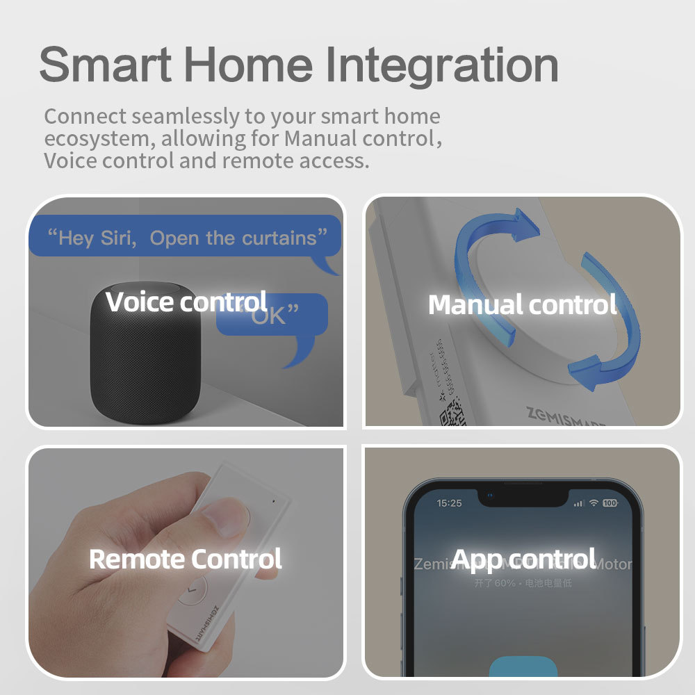 Zemismart Matter over Thread Built-in Battery Blind Driver HomeKit Google Home App Siri Control