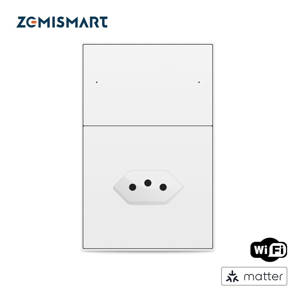 Zemismart Matter over Wifi 10A Brazil Socket 1 Poles Brazilian Wall Outlet Smartthings Homekit Google Home Control