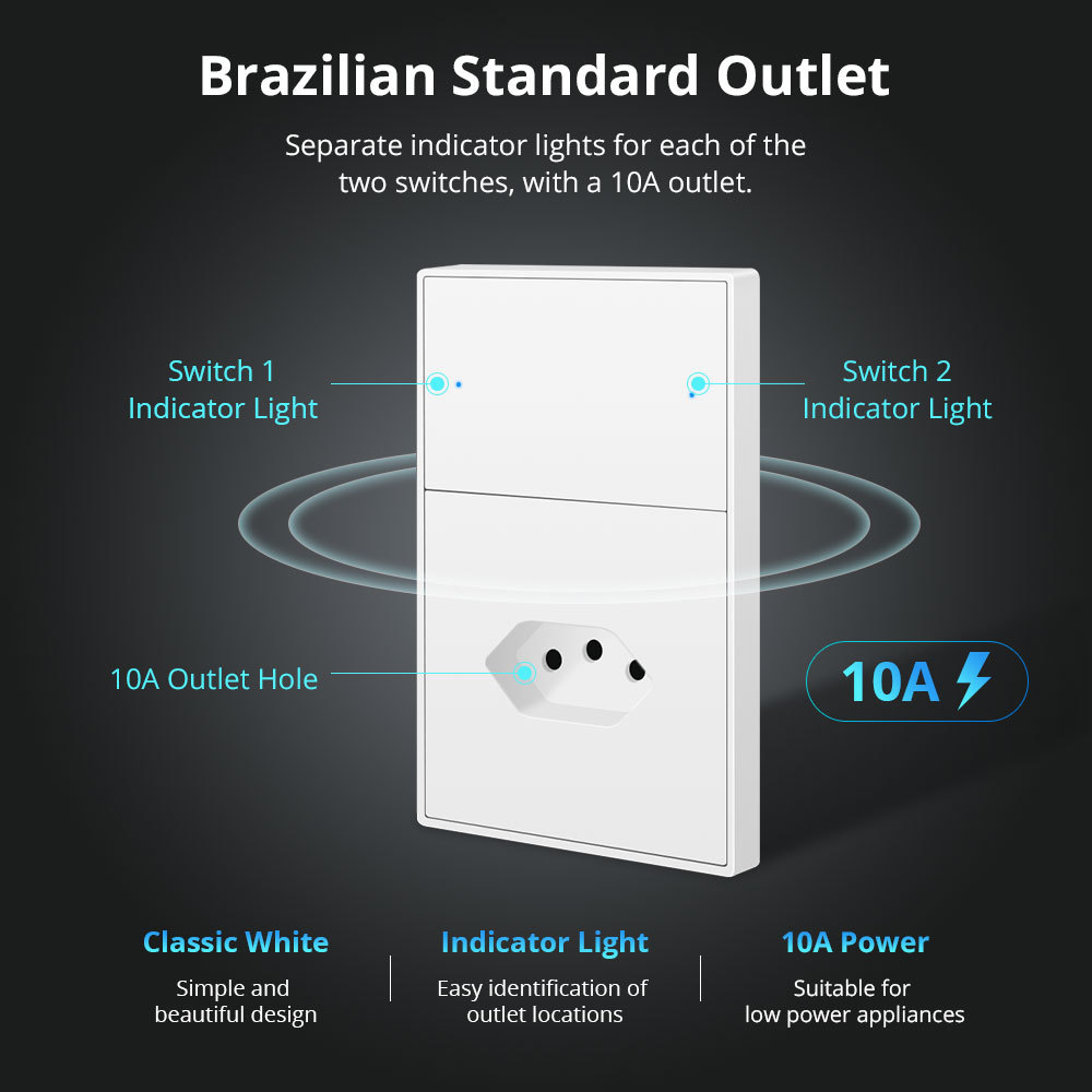 Zemismart Matter over Wifi 10A Brazil Socket 1 Poles Brazilian Wall Outlet Smartthings Homekit Google Home Control