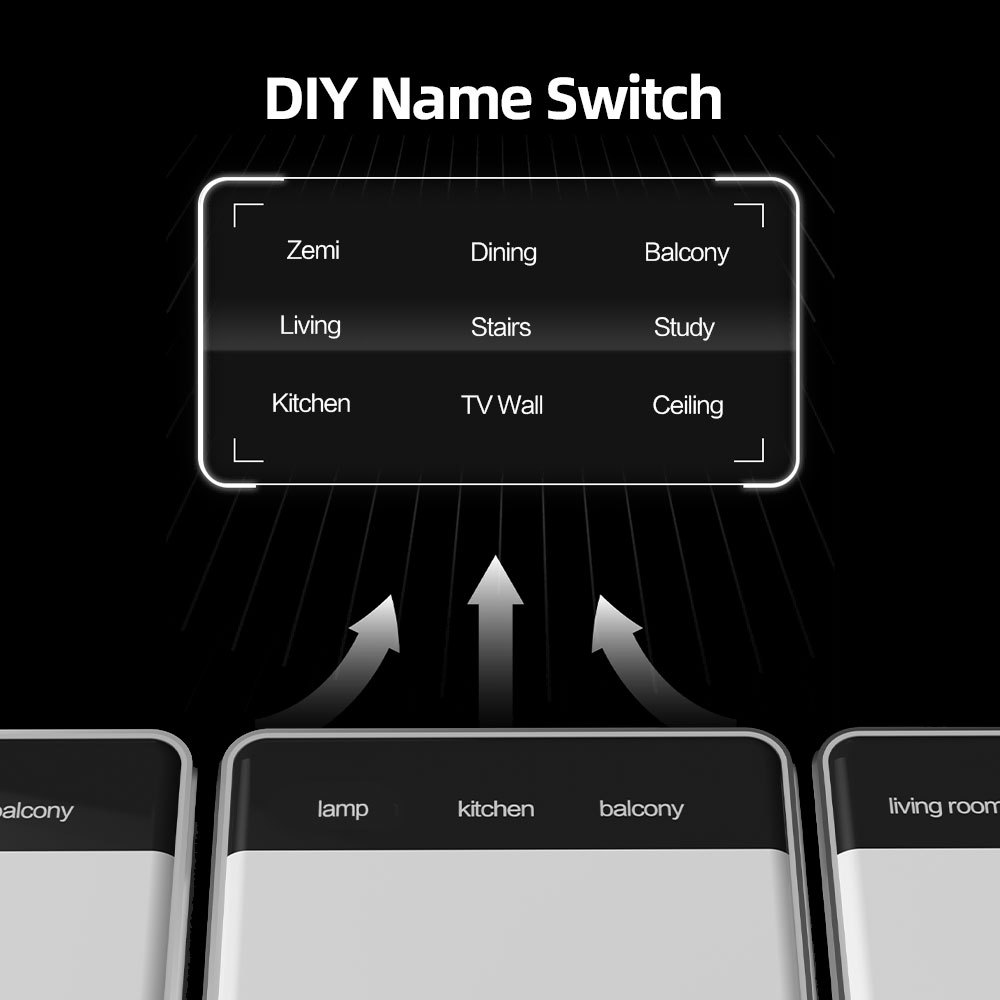 Zemismart Smart Home Products DIY Name Switch works with Tuya Zigbee Smart Display Screen Light Touch Switch Smart Life Alexa Google Home