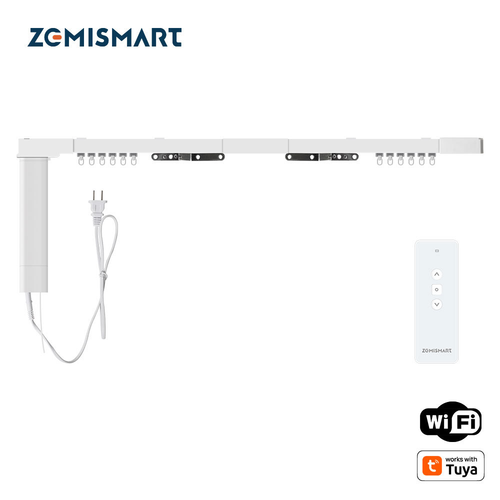 Zemismart WiFi Smart Curtain Customized Electric Curtain Motor With Tracket works with Tuya Alexa Google Home Enable RF Remote Control
