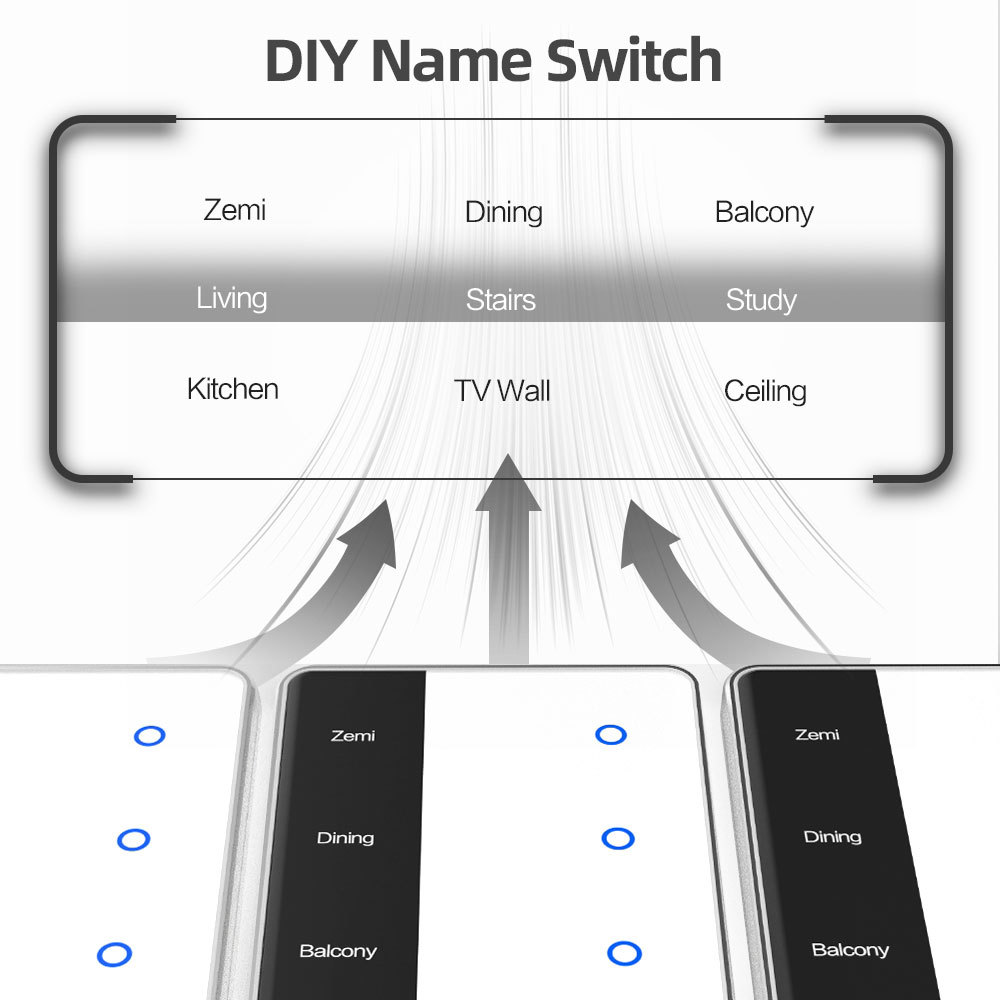 Zemismart DIY Name Switch works with Tuya Zigbee Smart Display Screen Light Touch US Switch Smart Life Alexa Google Home