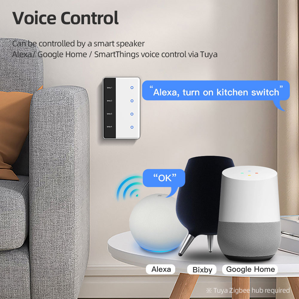 Zemismart DIY Name Switch works with Tuya Zigbee Smart Display Screen Light Touch US Switch Smart Life Alexa Google Home