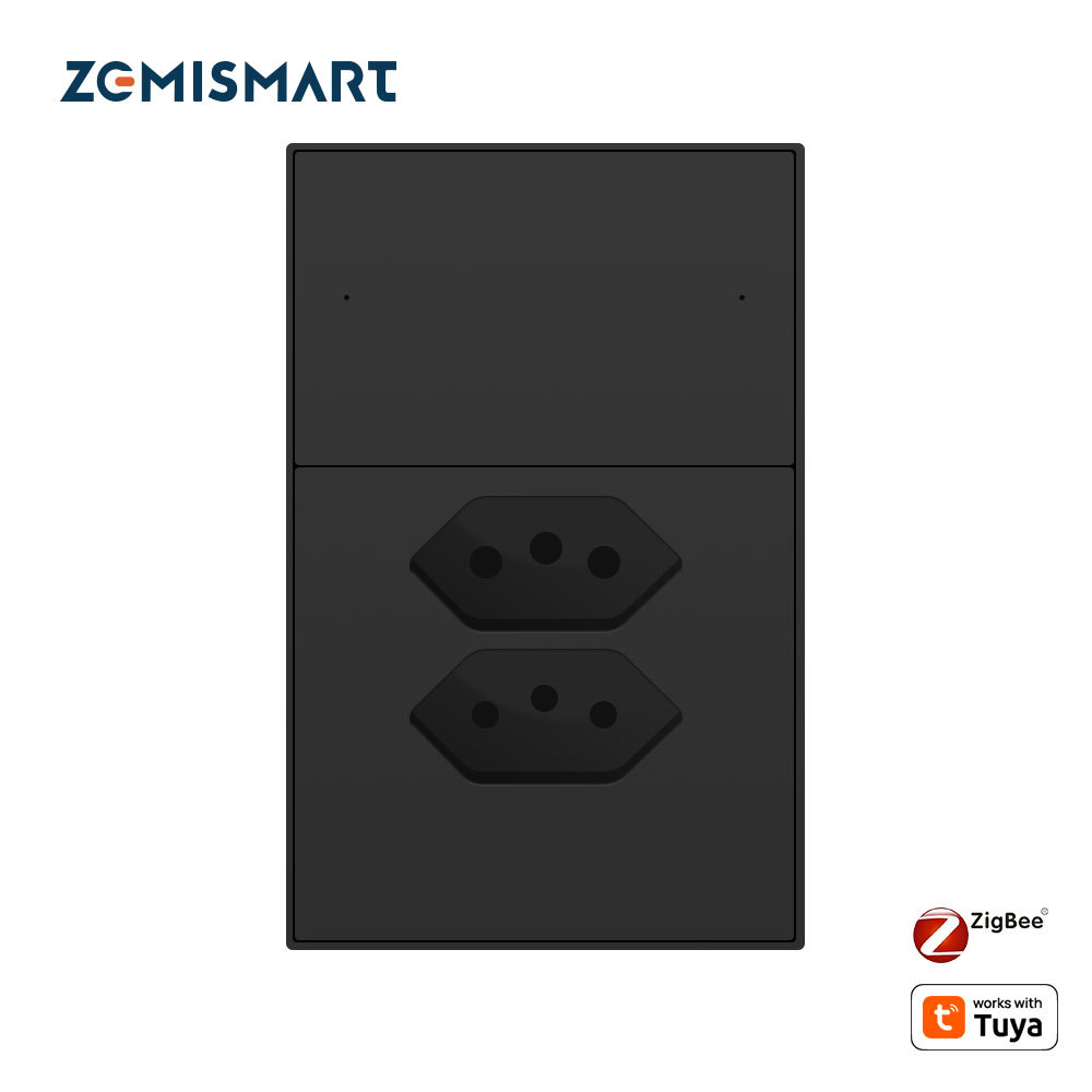 Zemismart Zigbee 10A+20A Brazil Socket Black Color 2 Poles Brazilian Wall Outlet Smartthings Homekit Google Home Control via M1 Hub