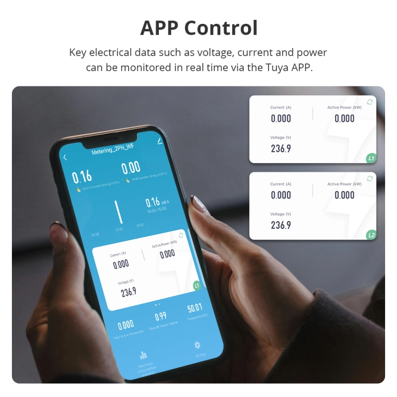 Zemismart Wifi 2 Phase Smart Energy Meter Max 120A with 2 clamps works with Tuya measuring Alarm function Monitor 110v-240v