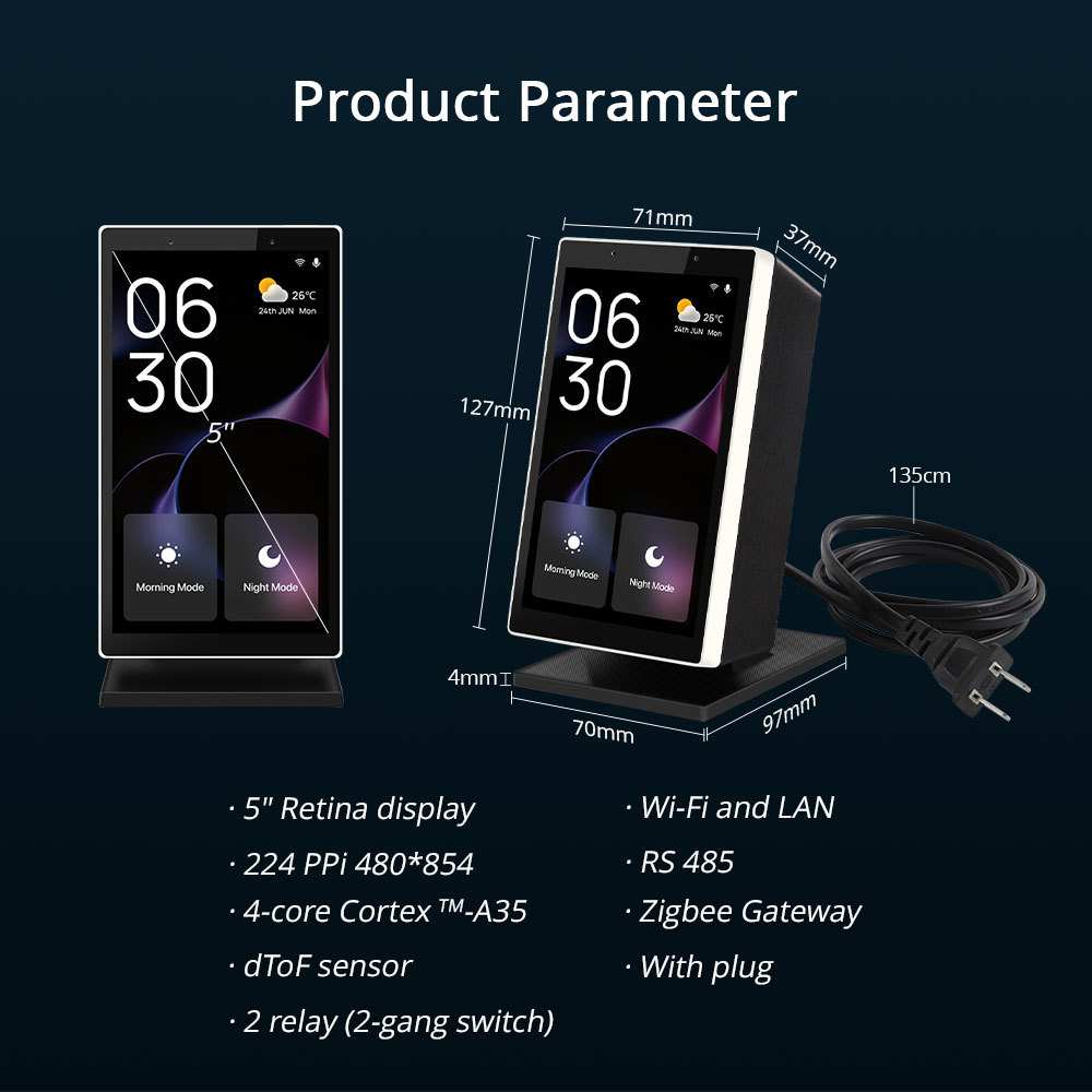 Zemismart 5 inch Smart Home Multi-functional Touch Screen come with Stand Control Panel work with Tuya Built in Alexa Zigbee Hub Smart control Panel