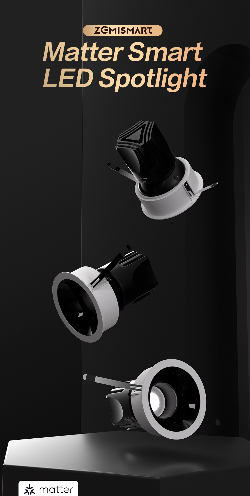 Zemismart Matter WiFi LED Spotlight 12W Anti-Glare Dimmable