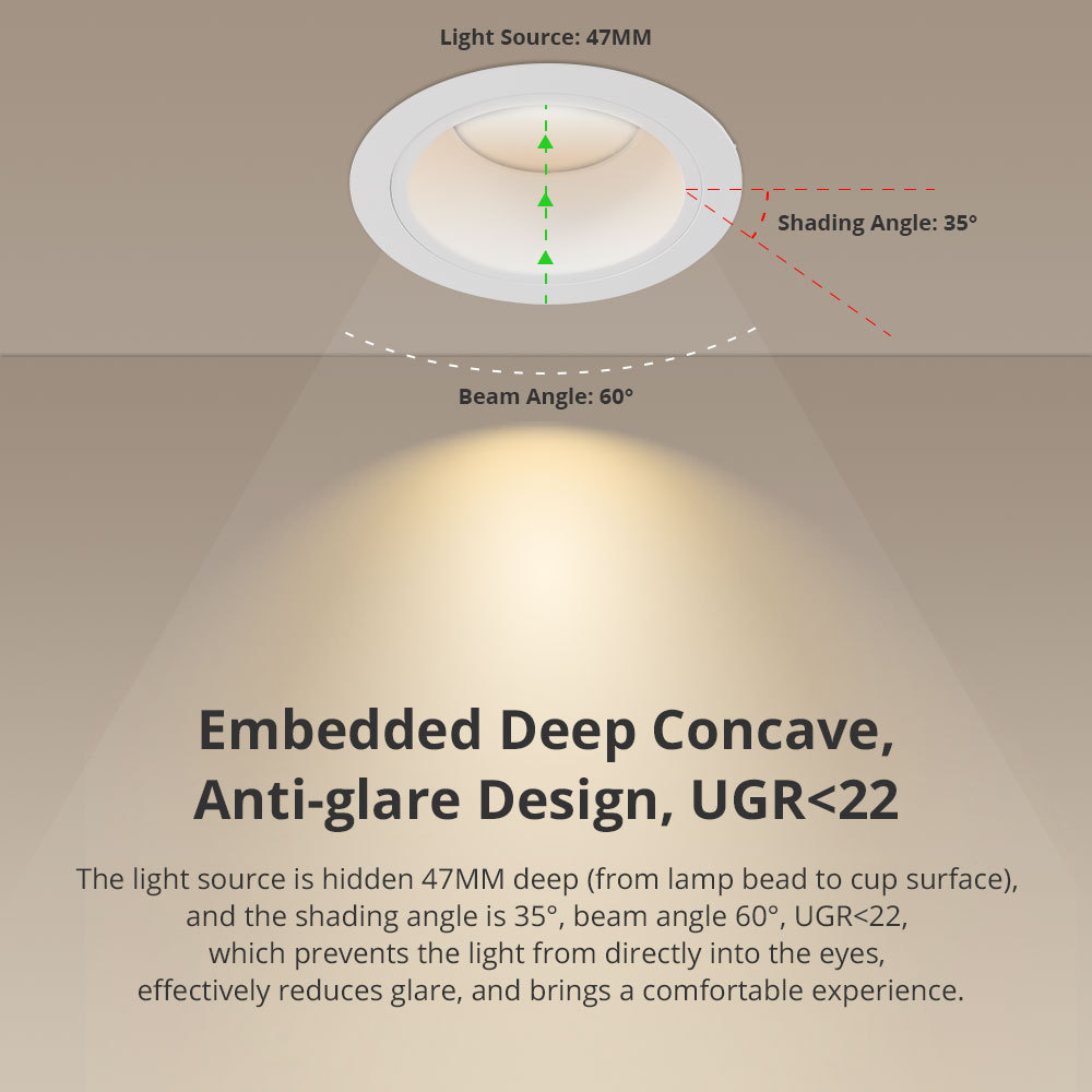 Zemismart Matter WiFi LED Downlight IP44 CCT 12W Dimmable Light Anti-Glare Support Homekit Smartthings Alexa Google Home Control