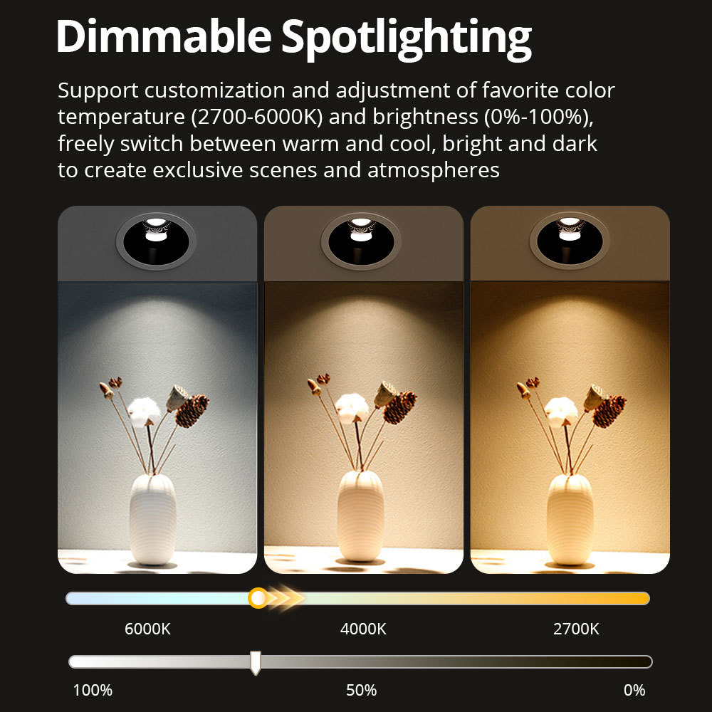 Zemismart Matter WiFi LED Spotlight 12W Anti-Glare Dimmable Ceiling Light Round Recessed Angle Adjustable Alexa Google Home App