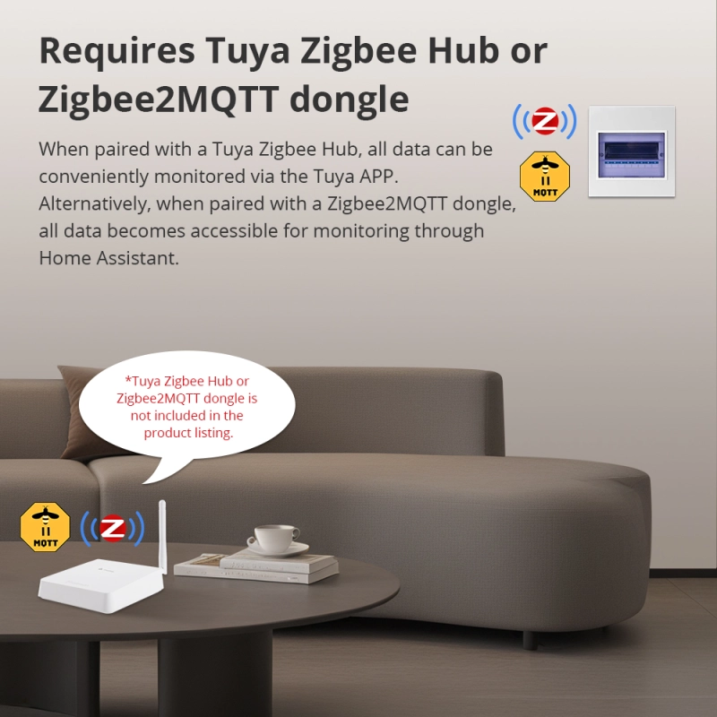 Zemismart Zigbee 2 Phase Smart Energy Meter Max 120A with 2 clamps works with Tuya measuring Alarm function Monitor 110v-240v