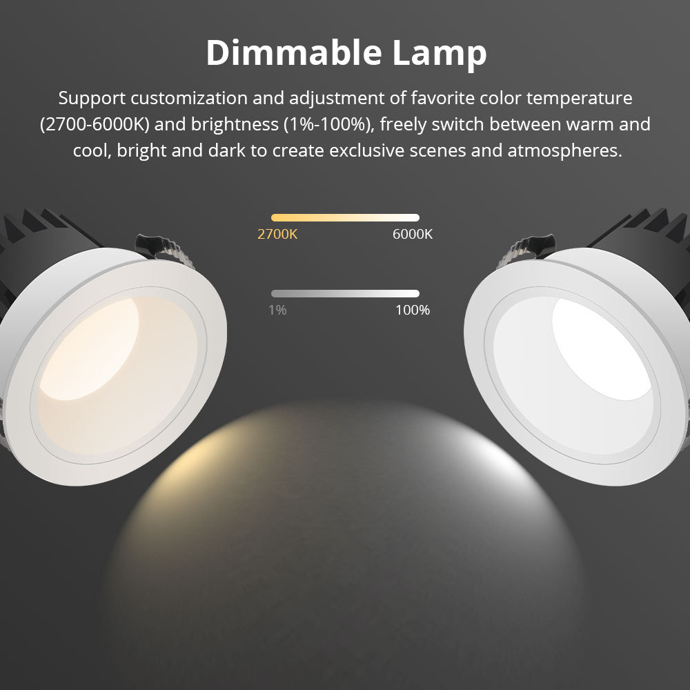 Zemismart Zigbee LED Downlight IP44 CCT 12W Dimmable Light Anti-Glare Support Tuya Homekit Smartthings Alexa Google Home Control