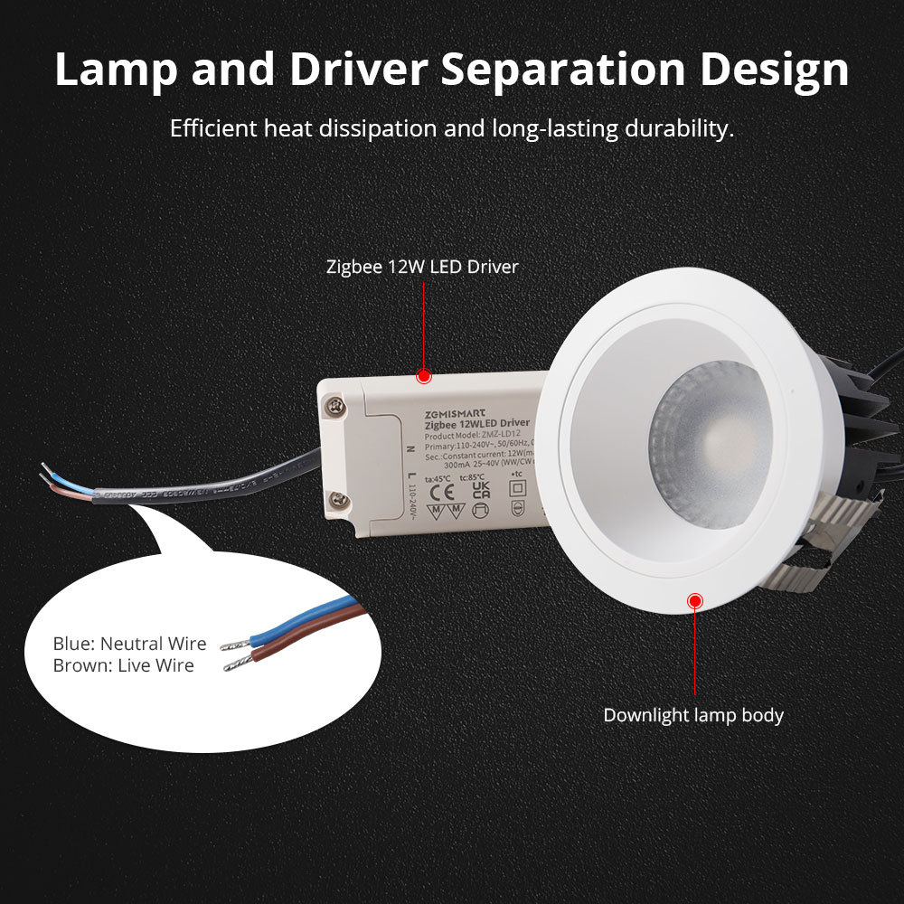 Zemismart Zigbee LED Downlight IP44 CCT 12W Dimmable Light Anti-Glare Support Tuya Homekit Smartthings Alexa Google Home Control