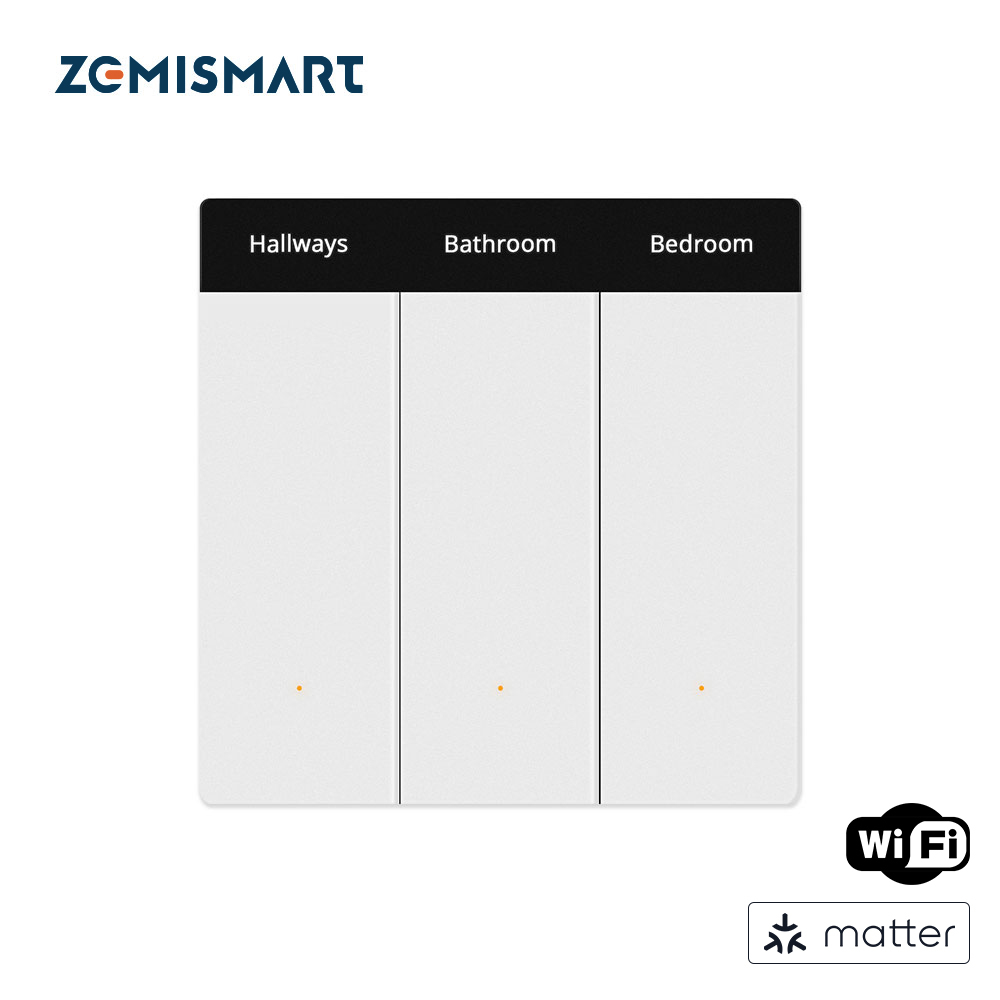 Zemismart Wifi Matter Smart Home Products DIY Name Switch Display Screen Light Touch Switch HomeKit Alexa Google Home Voice Control via Siri