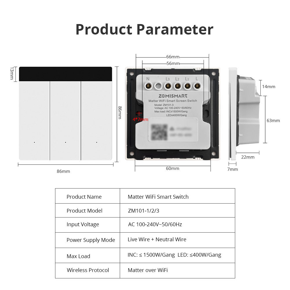 Zemismart Wifi Matter Smart Home Products DIY Name Switch Display Screen Light Touch Switch HomeKit Alexa Google Home Voice Control via Siri