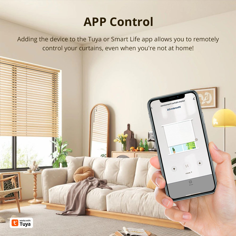 Zemismart Wifi Smart Blind Engine Motor for Aluminum Roman Blind Honeycomb Curtains Work with Tuya APP Alexa Google Home Voice Control