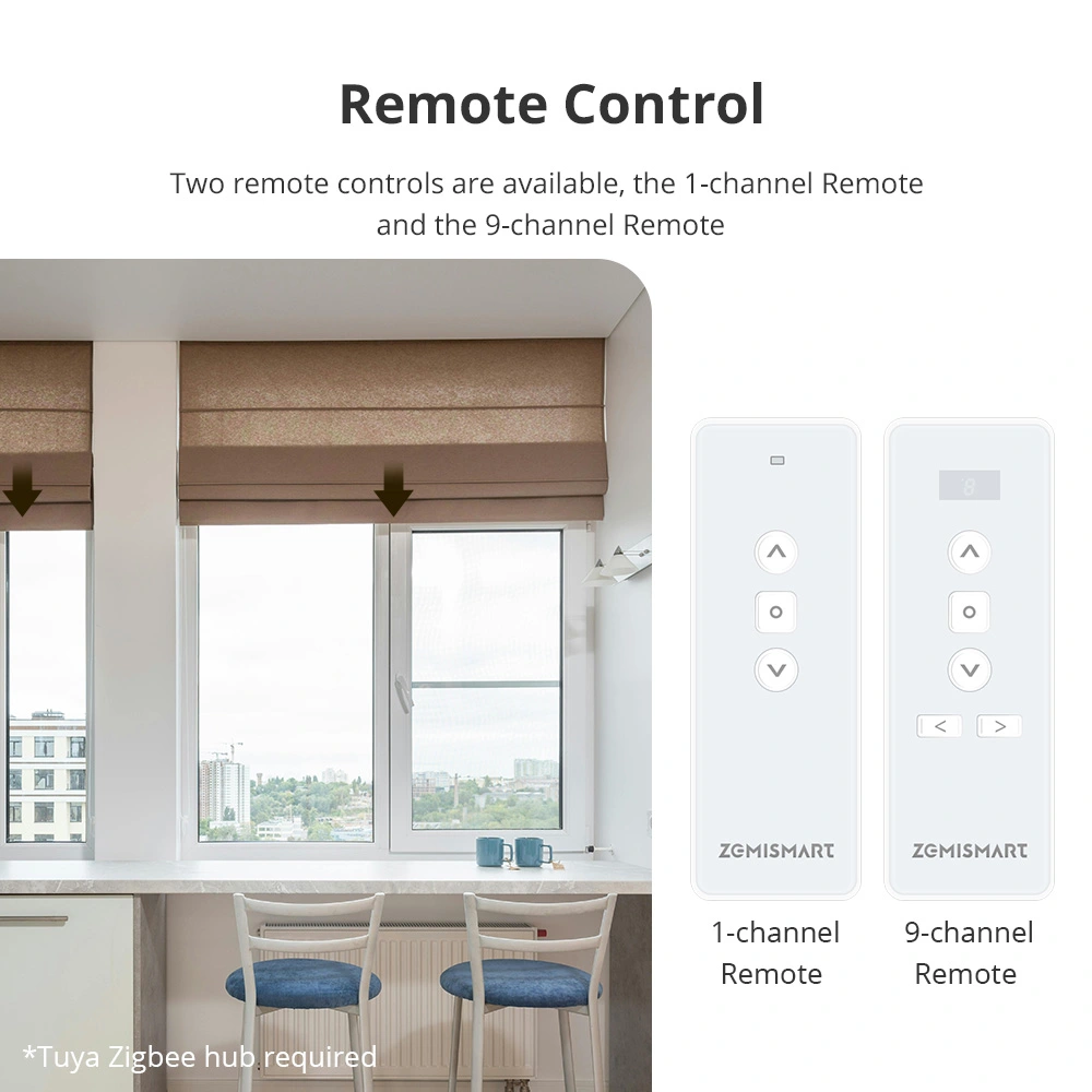 zemismart Tuya WiFi oplaadbare rolgordijnmotor, ingebouwde batterij Smart Life Blinde motor Echo/Nest Voice Control Timer functie, Tuya APP afstandsbediening (met afstandsbediening9, voor 17/25/28mm